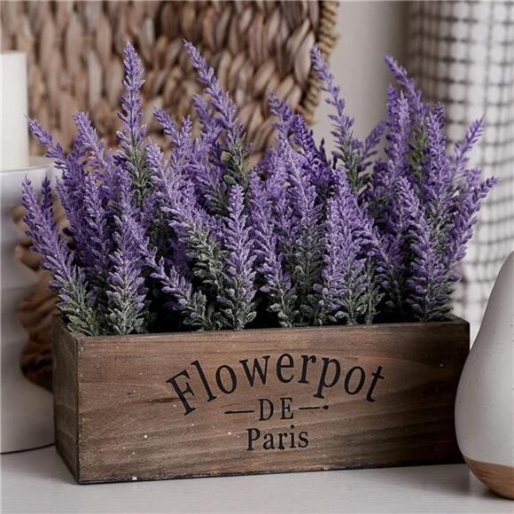 Artificial Lavender Plants in Rustic Wooden Planters - Lifelike, Stunning Flower - Picture 1 of 6
